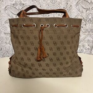 Vintage 90's Dooney & Bourke Tan Fabric Shoulder Bag Made in USA Y2K 14x11